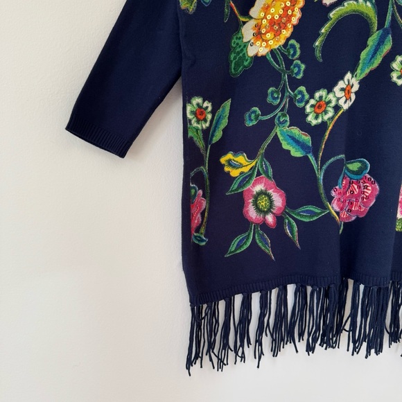 Desigual Yovana Pullover in Navy Floral with Sequin Accents, Size M - Picture 7 of 10